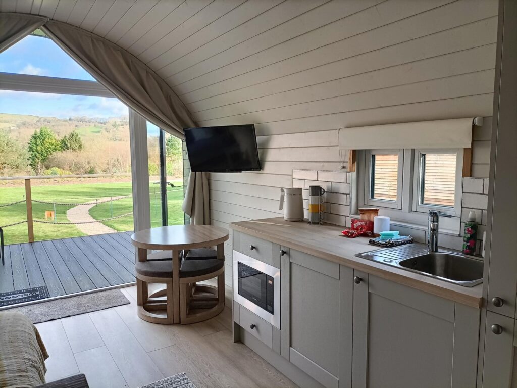 Cherry pod modern kitchen with countryside views