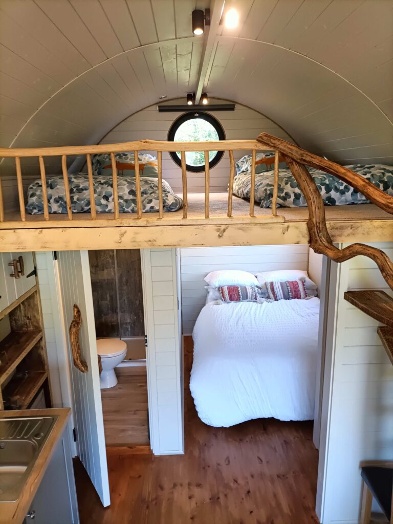 birch interior showing bed layout and bathroom